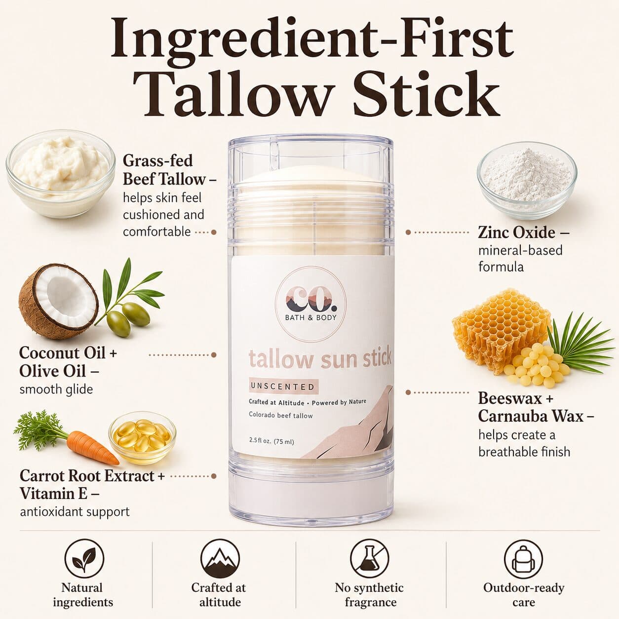 Natural Tallow Sun Stick ingredient and product image