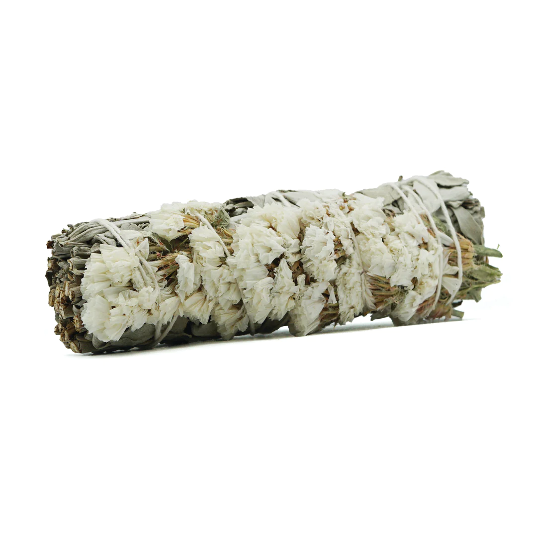 White Sinuata Flower White Sage Smudge Stick